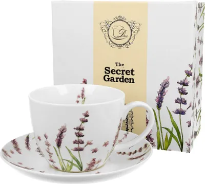 Produktbild von DUO FLORAL Jumbobecher 470 ml CLASSIC LAVENDER mit Untertasse, New Bone China Porzellan