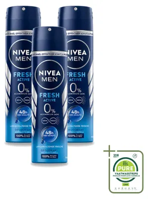 Immagine prodotto di 3 confezioni di deodorante spray NIVEA MEN Fresh Active, 150 ml ciascuna - confezione grande - 3 pezzi