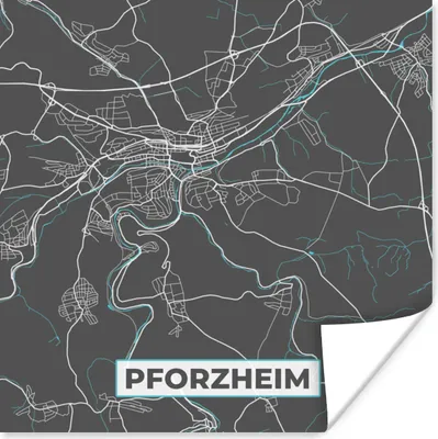 Produktbild von MuchoWow® Poster Deutschland - Blau - Pforzheim - Stadtplan - Karte 75x75 cm - Wand Dekoration