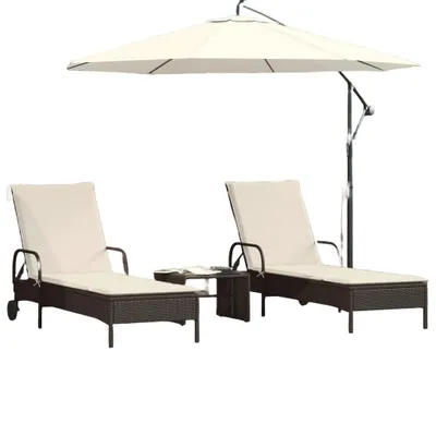 Image de Bains de soleil avec coussins 2 pièces Marron Poly Rattan