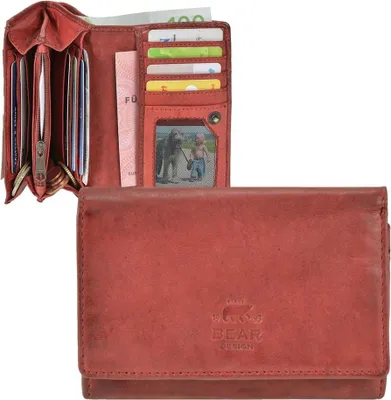 Produktbild von Bear Design Portemonnaie Damen Geldbörse Leder 9 Kartenfächer Geldbeutel rot CL15572-red