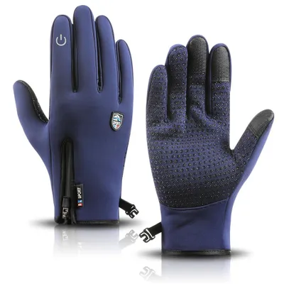 Productafbeelding van Winterhandschoenen voor dames en heren, touchscreen-handschoenen, winddicht, waterafstotend, thermohandschoenen met rits, geschikt voor outdoor gebruik, blauw, maat XL