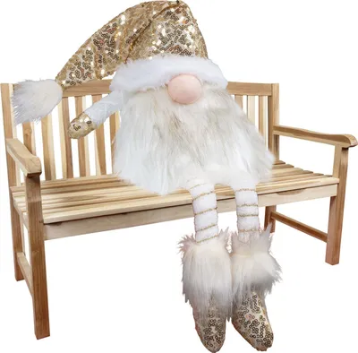 Produktbild von Weihnachten Deko Wichtel Figur 19cm (40cm) Kantenhocker sitzend weiß gold