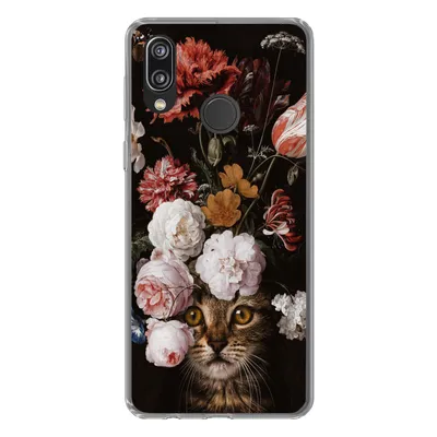 Produktbild von MuchoWow® Handyhülle Schutzhülle Hülle für Huawei P20 Lite (2020) Katze - Blumen - Kunst Silikon Softcase Handy Hülle - Kartenhalter