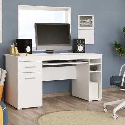 Produktbild von Dmora Schreibtisch Massafra 145x66x76h cm Weiß Matt, eine Schublade, 5 Regale
