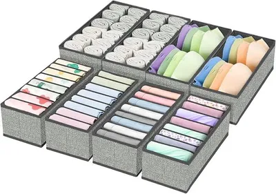 Produktbild von PolkaHome® 8-teiliger Schubladen-Organizer, faltbar, Stoff-Aufbewahrungsboxen mit Einlagen für Unterwäsche, Socken, Krawatten, Schals,