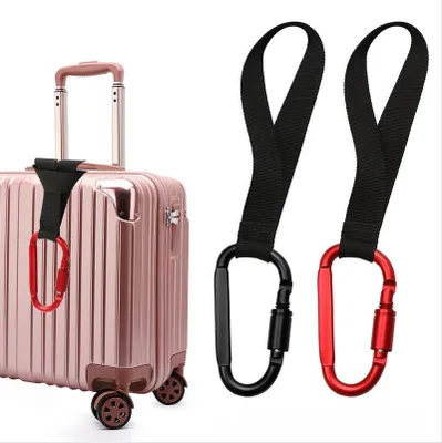 Image de INF Lot de 2 Crochets de Bagage de Voyage avec Mousqueton en Aluminium et Sangle en Nylon Bleu