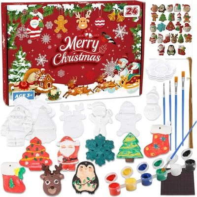 Produktbild von Adventskalender Malset 2026 Kinder Mädchen 24 Teile Weihnachtsmotiv Bastelset mit Magneten