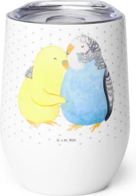 Produktbild von Mr. & Mrs. Panda Isolierbecher Wellensittich Liebe - Weiß - Geschenk, glücklich, Thermo Becher, thermosbecher, Vertrauen, Vögel, glühweinbecher, Weinbecher, kaffee tasse