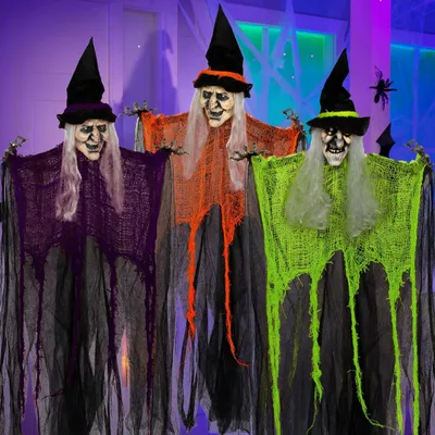 3er-Set hängende Hexen-Dekoration, 90 cm, biegsame Arme, Halloween