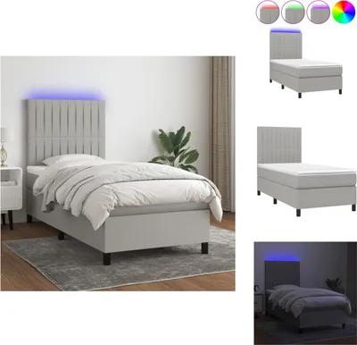 Immagine prodotto di vidaXL Letto a molle con materasso e tessuto LED grigio chiaro 90x190 cm - Letti & strutture letto