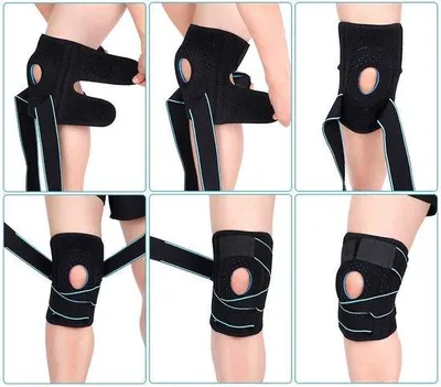 Produktbild von Famanu Kniekompressionsbandage mit seitlichen Stabilatoren - Offene Patella-Stabilisierung für Meniskusverletzungen
