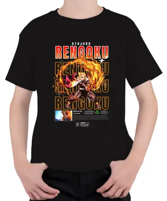 Produktbild von Rengoku Kyojuro Kimetsu no Yaiba Flamme Hashira Anime Geschenk Kinder T-Shirt, Schwarz, 128