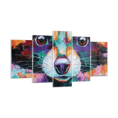 Produktbild von Bilder auf glas - 5 Teile - Waschbär Bunt Öl - 160x85cm - Glasbilder - Wandbilder - Bilder - zum Aufhängen bereit - Wanddekoration aus Glas - Glas Bilder - Wandbild auf Glas - GEA160x85-4565