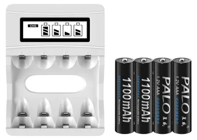 Obrázek produktu pro Dobíjecí baterie, nízké samovybíjení, dlouhá životnost, 4 baterie AAA a 1 nabíječka