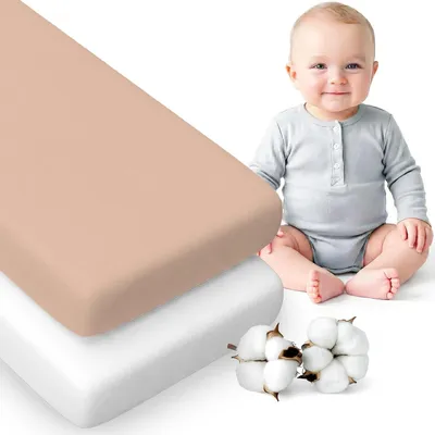Productafbeelding van Hoeslakens Babybed - Lakens Ledikant - Baby Slaapcomfort -  Katoen - 60x120 cm - Roze/Wit