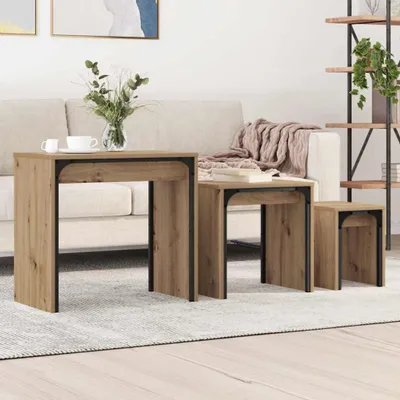 Obrázok produktu pre Maison Exclusive – Konferenčný stolík, 3 kusy, drevo s povrchovou úpravou imitujúcou orech, rozmer 60 x 35 x 56 cm. Materiál: drevovláknité dosky