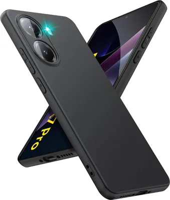 A black phone case is shown in a studio shot, with another phone partially visible behind it.