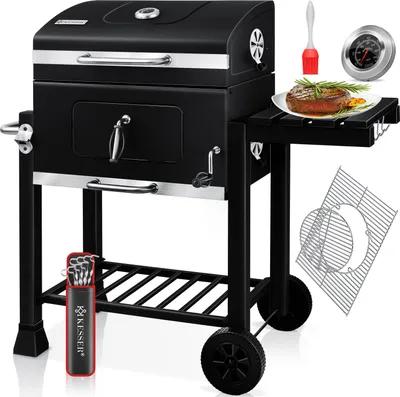 Produktbild von KESSER® Grill Grillwagen XXL Holzkohlegrill mit Deckel, Rädern, Edelstahl-Griff, Grillrost und Thermometer Holzkohle kohlegrill Wagen groß Kohle BBQ Barbeque Camping, Terrasse, Garten