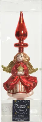 Zdjęcie produktu dla Szklana zawieszka na choinkę z figurką anioła 27 cm czerwona