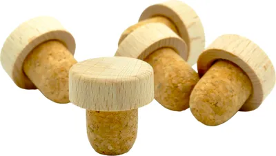 Produktbild von 5 x Griffkorken mit Kopf aus Holz - Flaschenkorken, Korkstopfen, Fasskorken