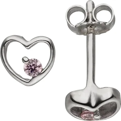 Produktbild von Kinder Ohrstecker Herzen 5,5x6mm 2 Zirkonia pink 925 Silber Ohrringe Ohrschmuck