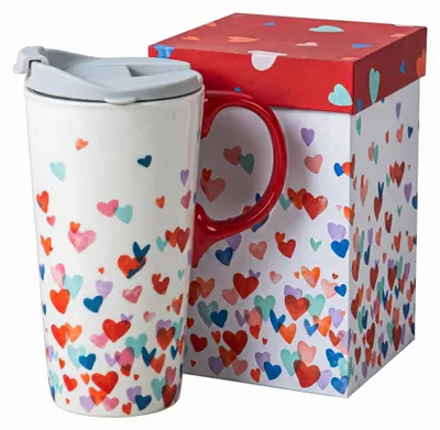 Image de Tasse à café en céramique avec couvercle, 500 ml, motif cœur