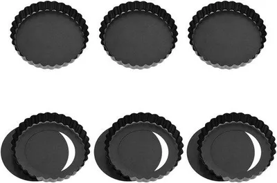Productafbeelding van Bakvormen - Set van 6 met losse bodem - Bakvorm - Springvorm - Bakvormen voor het bakken - Taartvorm met afneembare bodem - zwart - 13 cm
