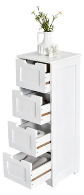 Produktbild von Badezimmerschrank mit 4 Schubladen, freistehende Badkommode, Midischrank für Badezimmer, Wohnzimmer und Büro, 30 x 30 x 83 cm (Weiß)