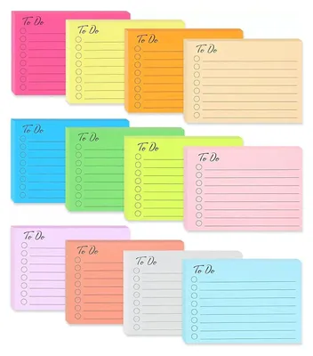 Produktbild von 12 Bl?cken Haftnotizen, 504 Bl?tter To Do Liste Haftnotizblock Linierte Notizzettel Sticky Notes Selbstklebend fš¹r Familie Schule Bš¹ro (10 X 7cm)