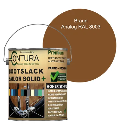 Produktbild von Contura Bootslack 2,5Liter Farbig Glänzend Yacht- Buntlack Metall Holz GFK Holzlack Schiffslack RAL Boot - Braun - RAL 8003 Analog