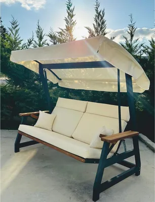 Produktbild von Casa Padrino Luxus Hollywood Schaukel Beige / Anthrazit / Braun 226 cm - Garten & Terrassen Möbel