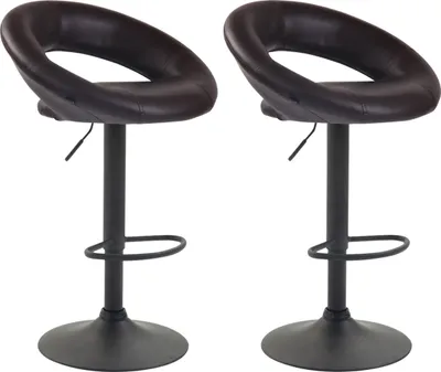 Image de Lot de 2 tabourets de bar CLP Olinda en similicuir, réglables en hauteur et pivotants, couleur marron, structure noire