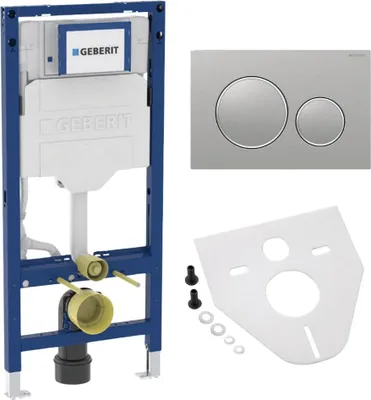 Produktbild von BADfabrik24 Geberit Duofix Vorwandelement 112 cm mit Sigma UP-Spülkasten 12 cm + Sigma20 Betätigungsplatte Edelstahl gebürstet / poliert inkl. Montageset für Wand-WC