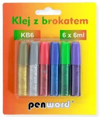 Produktbild von Glitzerkleber, 6 Farben, 6 ml – Penword