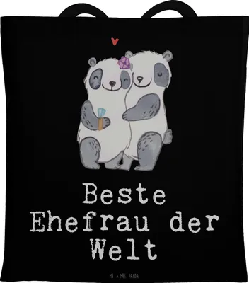 Produktbild von Mr. & Mrs. Panda totebag Panda Beste Ehefrau der Welt - Schwarz - Geschenk, Geschenkidee, Frau, Ehe, canvas tasche, Hochzeit, Kleinigkeit, Freundin, Jutebeutel, Tote Bag