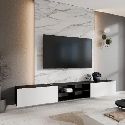 Productafbeelding van Margaret Hadas24 TV-kast Leo IV, televisie meubel, TV-meubel, 300 cm, modern design, voor wandmontage, woonkamer, zwart, wit