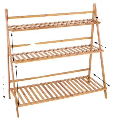 Obrázok produktu pre Držiak na rastliny z bambusu, 3-úrovňový dizajn, vhodný na vnútorné aj vonkajšie použitie, rozmer 100 x 38 x 97 cm, veľkosť L