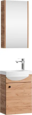 Produktbild von Planetmöbel Badmöbel-Set Waschtisch mit Unterschrank 40cm & Spiegelschrank 40 Gold Eiche
