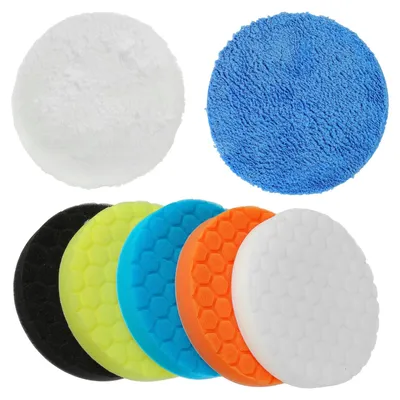 Image de Tampon de polissage - Éponge de polissage 150 mm - Set de 7 pièces - Pads pour polisseuse auto