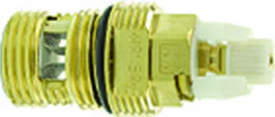 A close-up studio shot of a brass plumbing valve component.