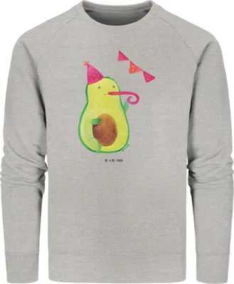 Produktbild von Mr. & Mrs. Panda Baumwoll Sweatshirt Avocado Party Größe XS - Heather Grey - Geschenk, Happy Birthday, Sweater, Sustainable Pullover, Geburtstag, Pulli, Avocados
