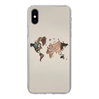 Produktbild von MuchoWow® Handyhülle Schutzhülle Hülle für iPhone Xs Weltkarte - Holz - Braun Silikon Softcase Handy Hülle - Handytasche