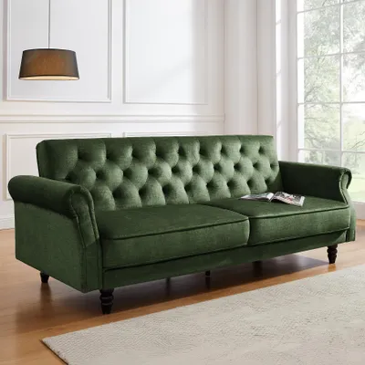 Produktbild von riess-ambiente Chesterfield 3-Sitzer Sofa MAISON BELLE AFFAIRE 220cm moosgrün Samt mit Schlaffunktion