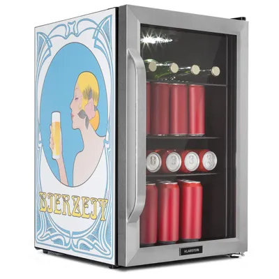 Obrázek produktu pro Klarstein Beersafe 70, Bierzeit Edition, lednice, 70 l, 3 police, panoramatické skleněné dveře, nerezová ocel