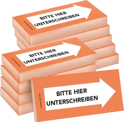 Image de Notes autocollantes PRICARO "Bitte hier unterschreiben", droite orange, 100 feuilles, 10 pièces