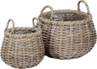 Produktbild von 2tlg. Pflanzkorb BOHO grau braun Rattankorb Kooboo Farmhouse Deko (2 Größen)