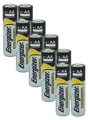 A collection of AA batteries arranged in a diagonal pattern.