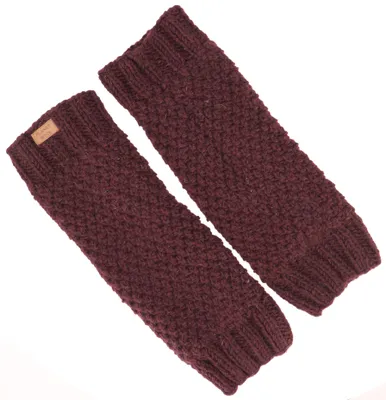Produktbild von Wollstulpen mit Perlmuster, Strickstulpen aus Nepal, Beinstulpen - Dunkles Bordeauxrot, Uni, Violett, Wolle, 37*12 cm, Socken & Beinstulpen
