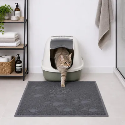 Produktbild von belviona Katzenstreumatte, Vorleger für Katzentoilette, rutschfest, fängt Katzenstreu zuverlässig auf, 32x45 cm, grau